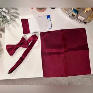 Elegant Burgundy Wine Bow Tie and Pocket Square Set